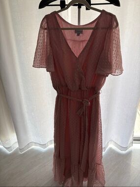 Sz16 Premier Amour Midi Wrap Dress in Dusty Rose with Tie Waist